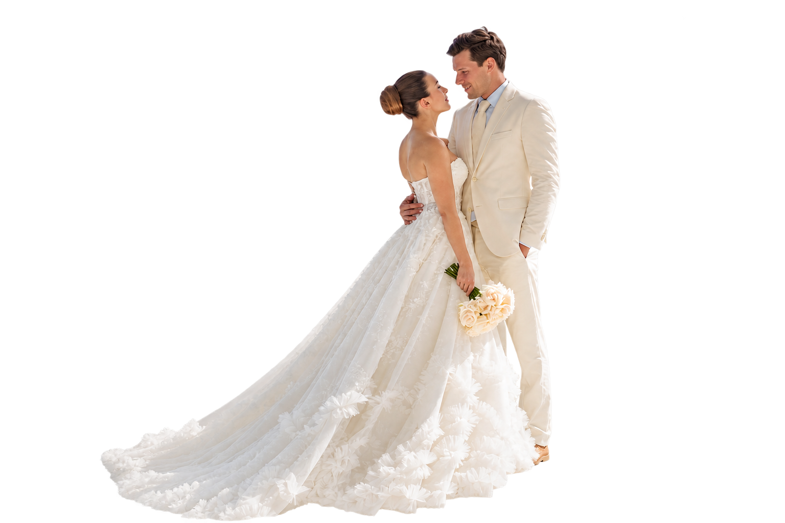 Bride and groom embracing